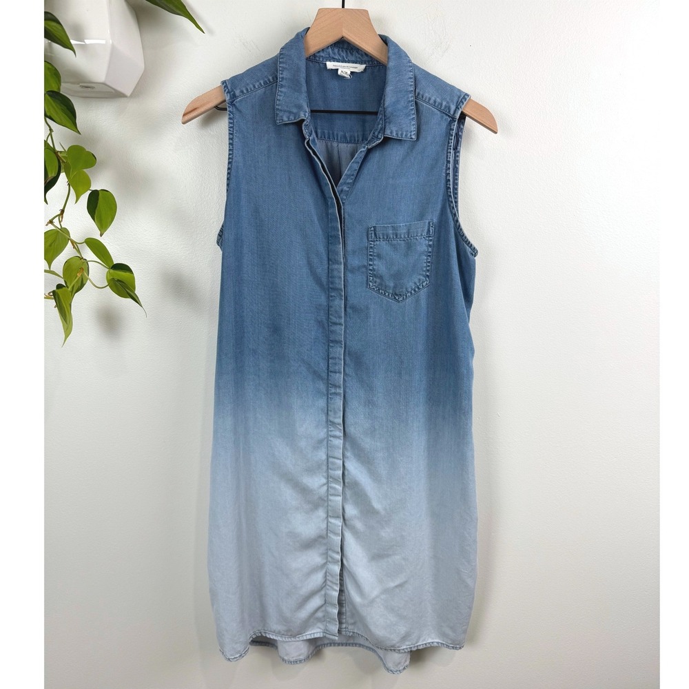 Beachlunchlounge Ombre Denim Shirt Dress Womens Medium Blue Sleeveless Lyocell